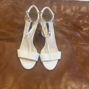 Ralph Lauren White Patent T-Strap Heeled Sandals